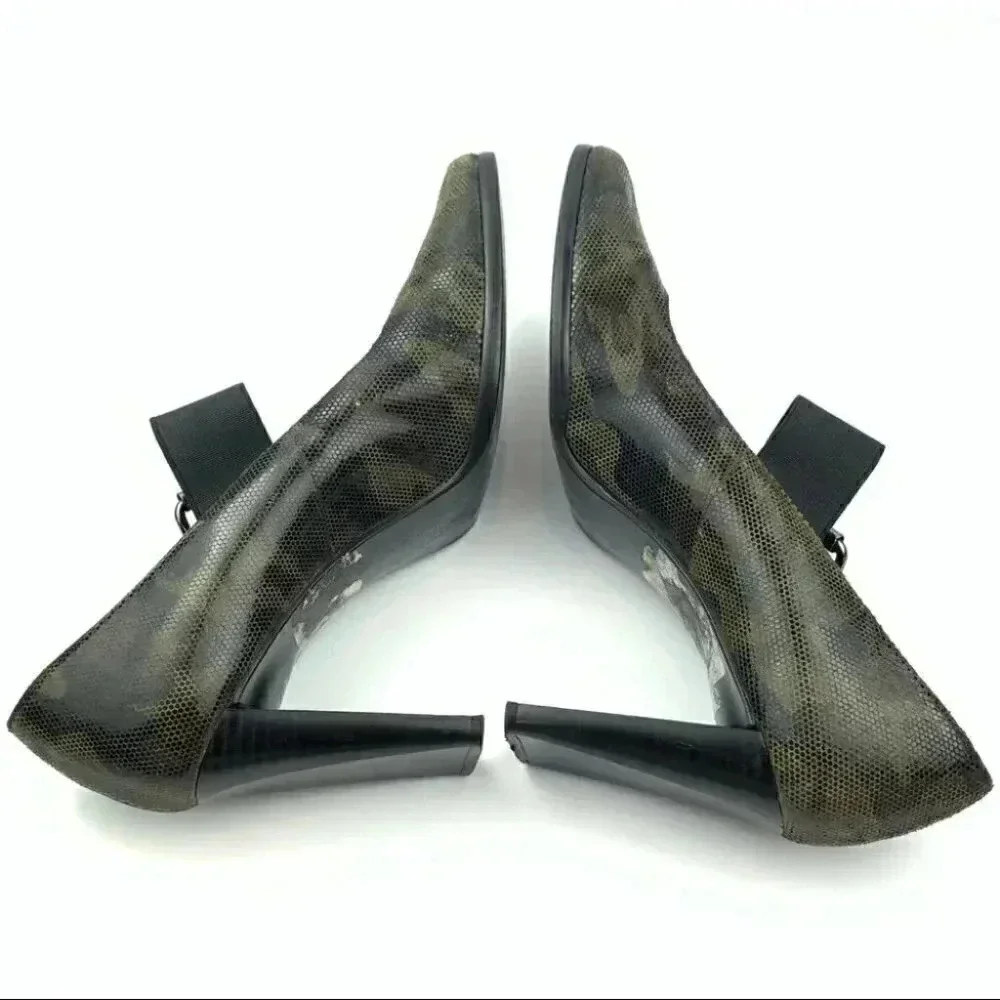 Nina heels size 6.5 leather army green camo 90s
